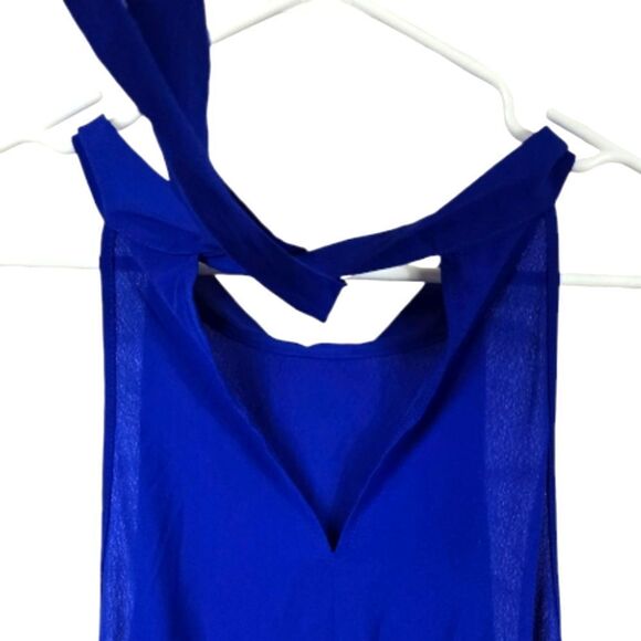 Solid Royal Blue Ruffle Hem Halter Dress Boho Bow Back Tiered Flounce Sleeveless - Picture 6 of 13